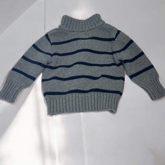 Ralph Lauren Polo Logo Gray Navy Boy's 12 Months Striped Quarter Zip Sweater - Picture 2 of 5